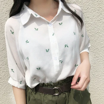 

Summer Women Blouse Vintage Embroidery Casual Loose Long Sleeve Lapel Blouse blusas mujer de moda