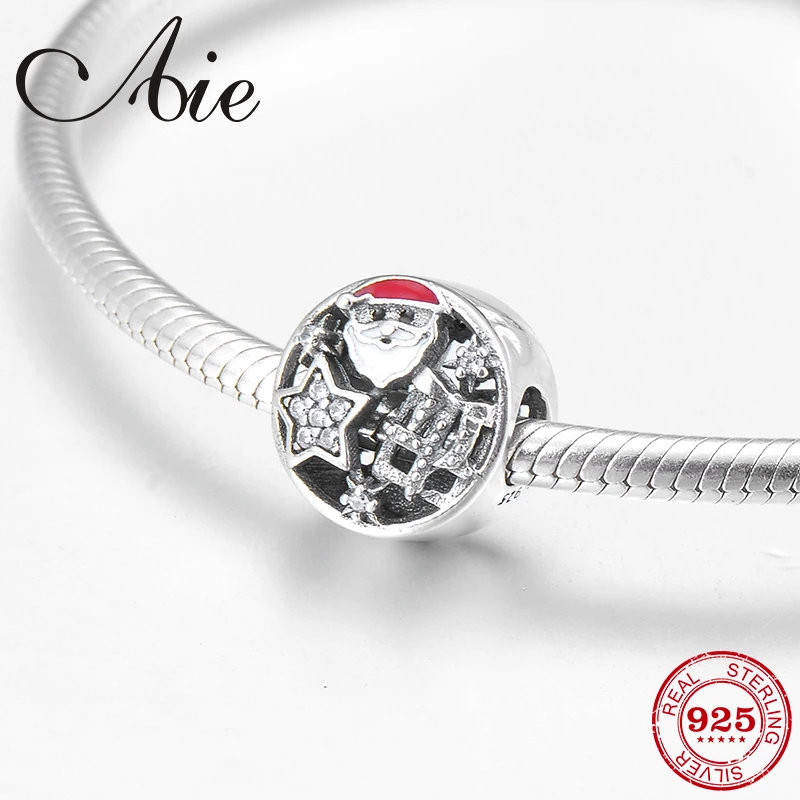 

925 Sterling Silver Christmas present Santa Claus enamel and CZ fine Bead Fit Original Pandora Charm Bracelet Jewelry making