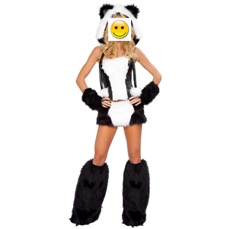 

2017 New Sexy Adult Halloween Wolf Cosplay Costumes Sexy Panda Plush Animal Costume For Women Black And White Animal Uniform Set