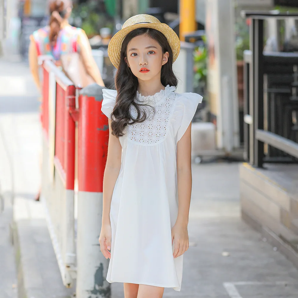 

Brand Girls Dresses Summer New 2019 Kids Cotton Clothes Hollow Toddler Princess Dress Kids Flutter Sleeve Dress Embroidery,#3817