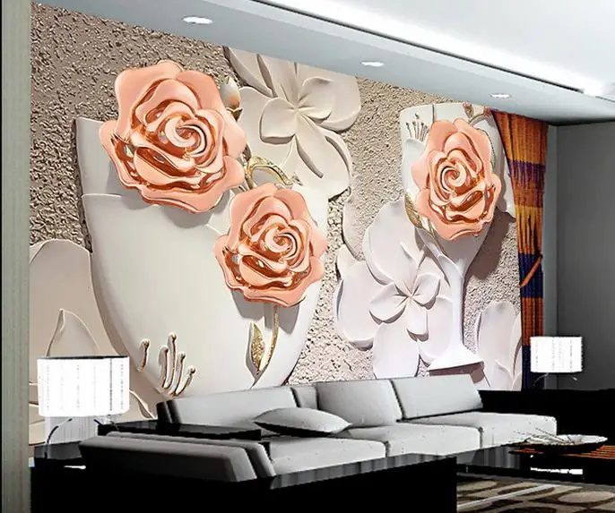 Custom Any Size Mural Wallpaper Rosette embossed carved TV sofa background wall mural wallpaper Home Decoration | Обустройство дома