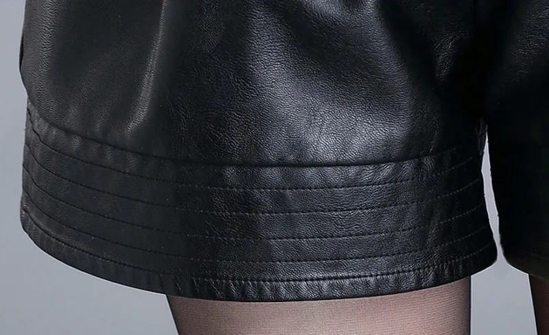 Новые зимние женские широкие брюки шорты корейский стиль Slim Fit из искусственной кожи шорты женские модные однотонные шорты с высокой