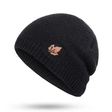 Модная трикотажная шляпа унисекс, зимняя теплая шапка, вязаная шерстяная шапка с листьями, шапка для женщин и мужчин, шапка с рукавом