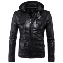 Новая Европейская и американская мужская мотоциклетная кожаная куртка с капюшоном, осенняя Черная куртка из искусственной кожи с несколькими карманами, пальто большого размера 5XL
