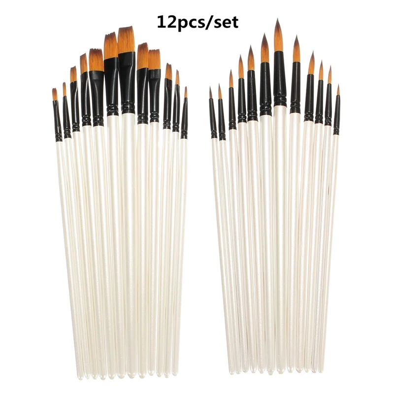 KiWarm 12pcs Fine Paint Brush Set For Watercolor Acrylic Oil Painting