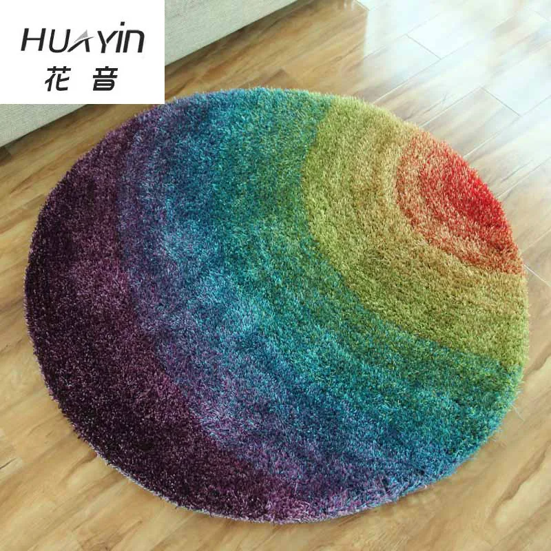 

Polyester Round Carpet Living Room Coffee Table Bedroom Bedside Blanket Custom Full of European-style Garden Pastoral Rainbow