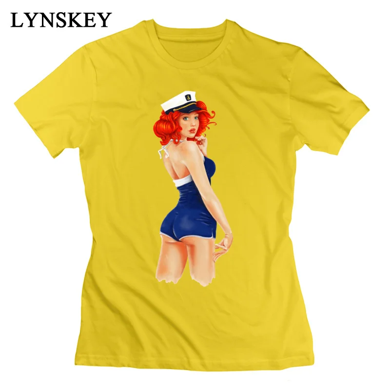 LYNSKEY Designer Women T-Shirts Crew Neck Summer Short Sleeve 100% Cotton Fabric Tops T Shirt Pinup Sailor Girl Custom Tee-Shirts purple