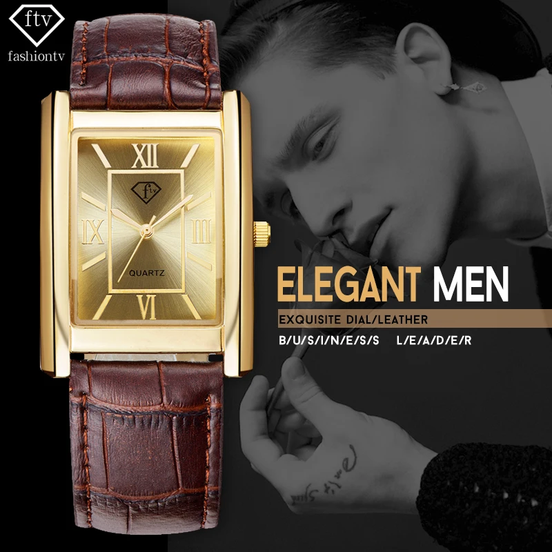 Prix pour FTV Montre En Or Hommes 2017 Ceinture En Cuir Hommes Rectangle Montres 30 Mètres Étanche Mâle Montres Casual Relogio Masculino Prix pour FTV Montre En Or Hommes 2017 Ceinture En Cuir Hommes Rectangle Montres 30 Mètres Étanche Mâle Montres Casual Relogio Masculino