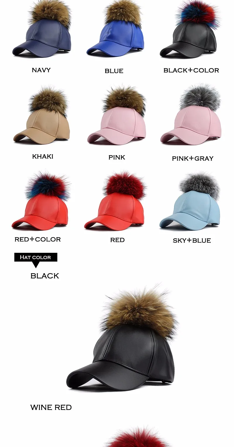 FETSBUY/бейсбольная Кепка из искусственной кожи с помпонами из натуральной норки, Меховая кепка в стиле хип-хоп, Кепка с помпонами, зимние шапки для женщин