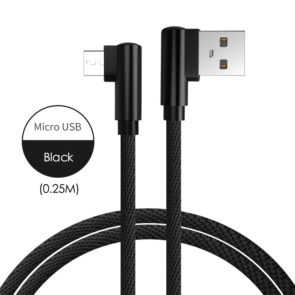 2.4A 90 градусов локоть Micro USB кабель для быстрой зарядки данных для iphone xs samsung Edge Xiaomi Мобильный телефон usb зарядный шнур - Цвет: black Micro USB