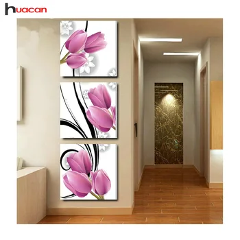 

DIY 5D Full Diamonds Embroidery Flower triptych vertical version square Diamond Painting Cross Stitch Kits Diamond Mosaic
