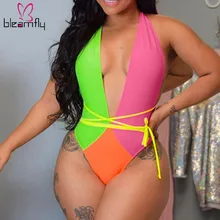 Женское сексуальное лоскутное одеяло, купальник с вырезами, Бразильское бикини, купальник, монокини, купальный костюм, пуш-ап, пляжная одежда