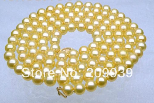 

huij 003383 Natural fine round 6.5-7mm AAA+ yellow south sea pearl necklace 14K gold 32