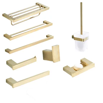 

Brushed Gold Towel Rack,Towel Bar, 304 stainless steel Hardware set,Robe Hook,Toilet Brush Gold Brushed Bathroom Accessories