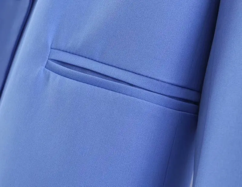 BLSQR Женские Элегантные Синие блейзеры с длинным рукавом и зубчатым воротником, однотонная верхняя одежда, Офисная Женская рабочая одежда, базовые шикарные топы
