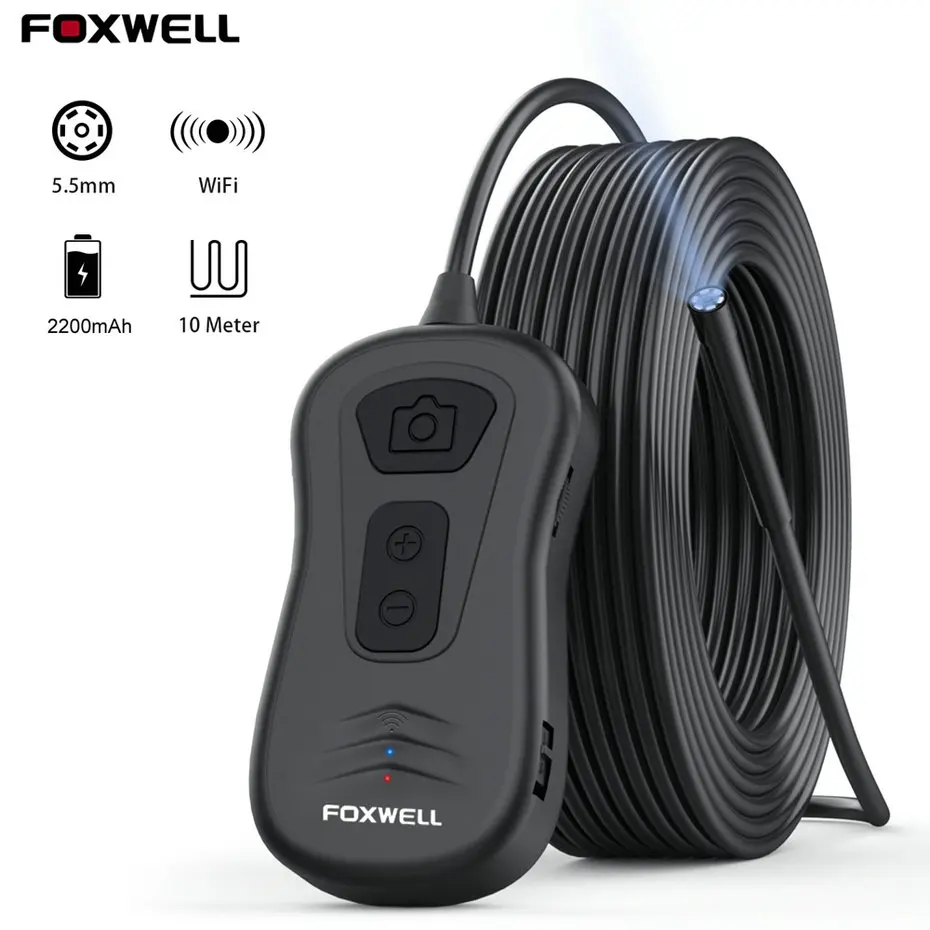 Foxwell wifi эндоскоп Инспекционная камера 1080P HD водонепроницаемый беспроводной 5,5 мм бороскоп камера для Android ПК IOS эндоскоп