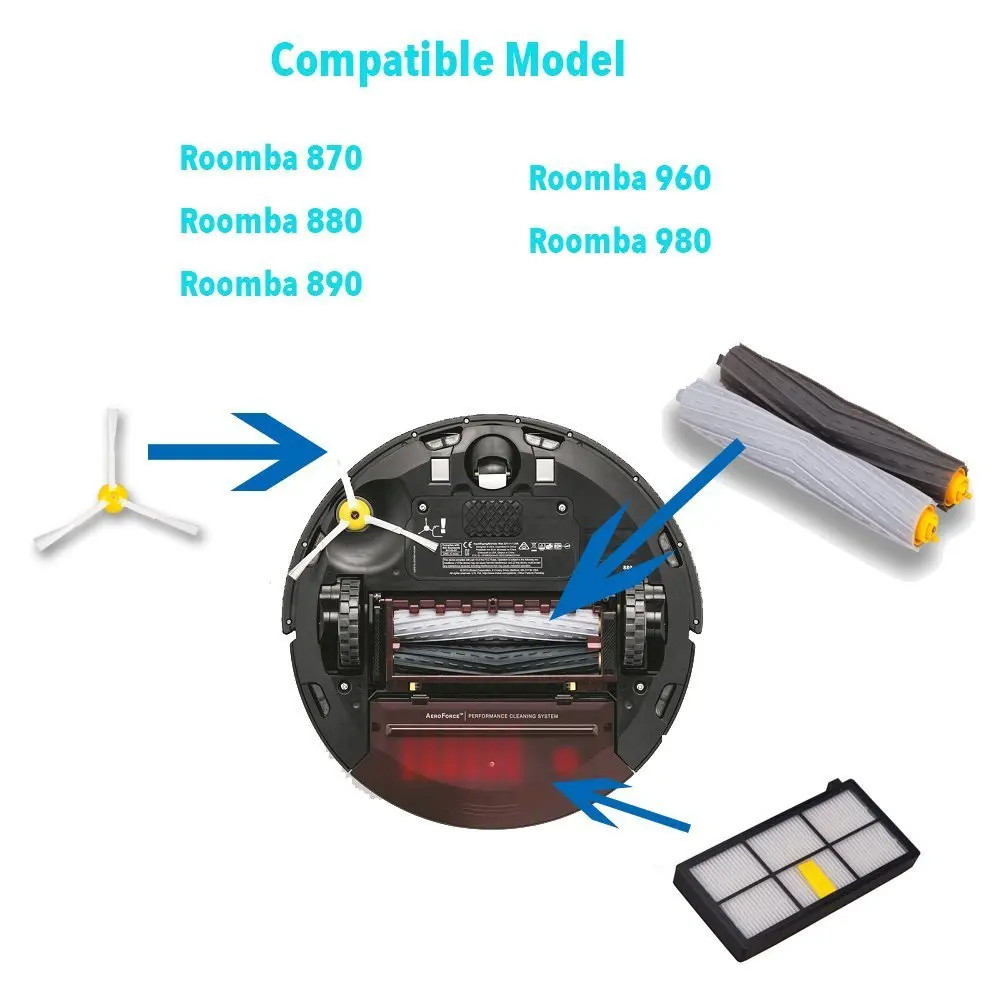 Набор для замены Roomba серии 800 включает набор для удаления мусора и боковые щетки и фильтры Hepa для Roomba 870 880 98
