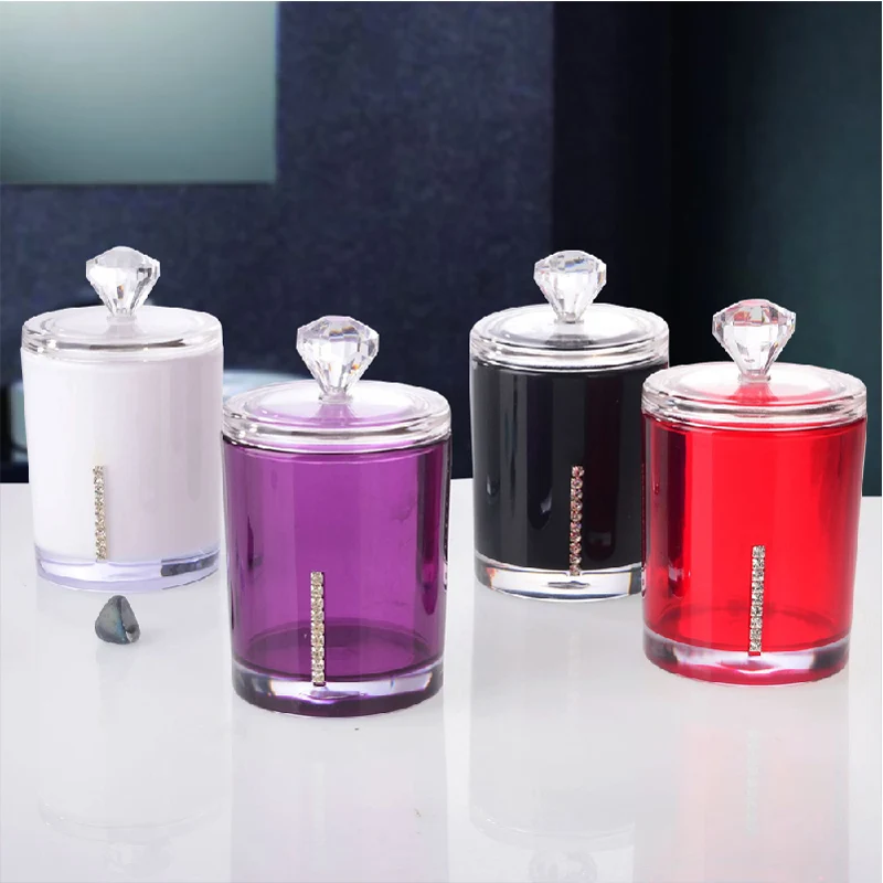 

Romantic Fashion Transparent Acrylic Rhinestone Cotton Swab Box Multi-function Cosmetic Storage Box Jewelry Storage Box