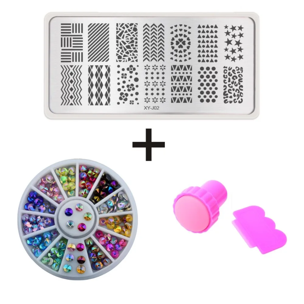 1Set Nail Art Stamping Plates Crown Flower Image Templates+Pink Stamper