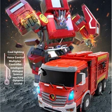 Интеллектуальный Dialog Voice Contorl деформация RC робот грузовик JD6608 2,4G моделирование один ключ Deforamtion пожарный двигатель