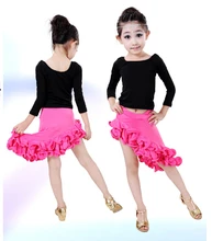 2pcs top+dress Blue red pink rumba latin dance dress tango samba 120-160cm professional girl child stage performance costume