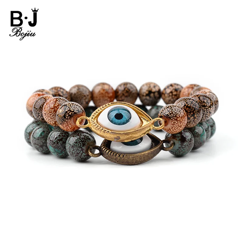 BOJIU Bohemia Turkish Evil Eye Charm Bracelet Femme Elastic Natural