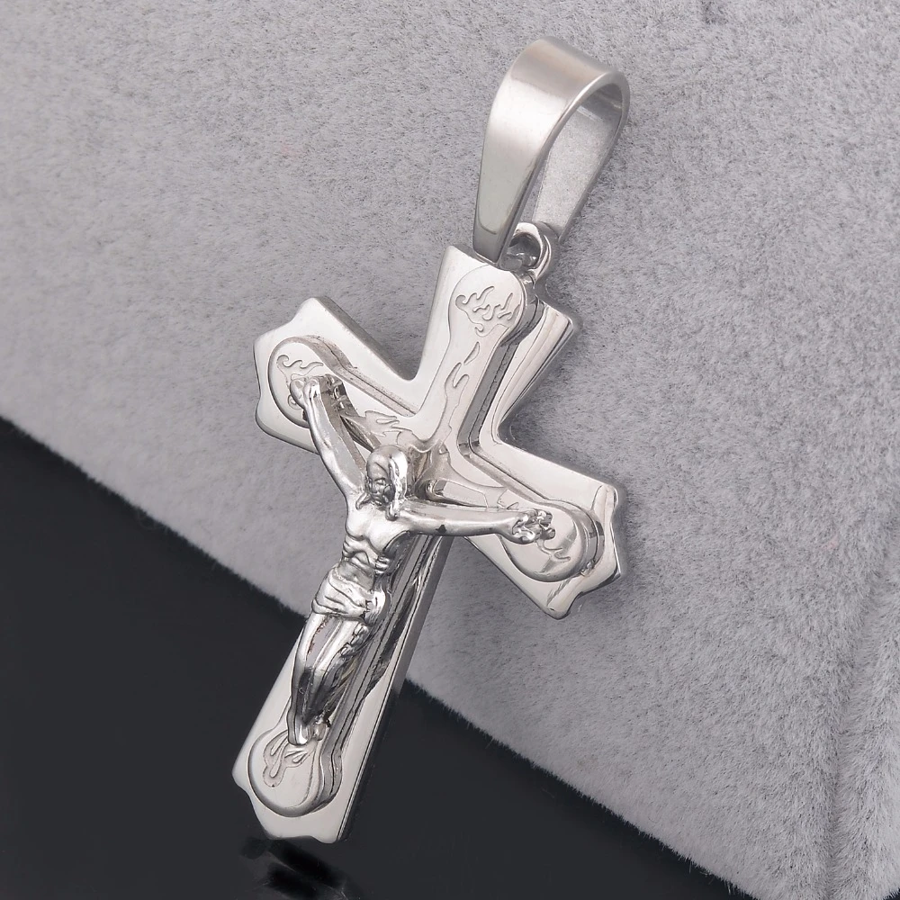 3 Layers Wholesale Jesus Cross Pendant Necklace Stainless Steel