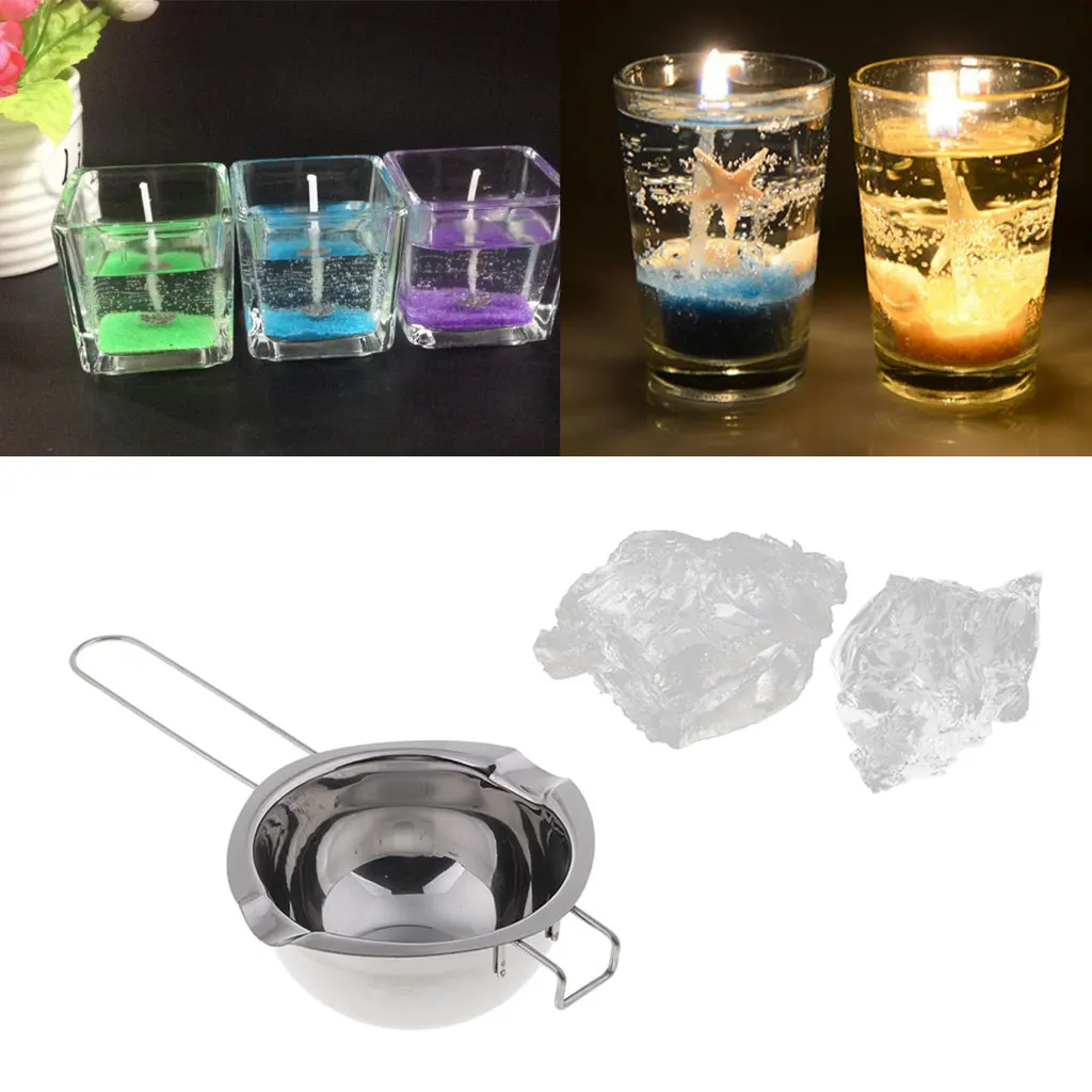Stainless Steel Candle Wax Melting Pot Tools And 200g Basic Jelly Wax For DIY Scented Candle Making Valentine Gifts