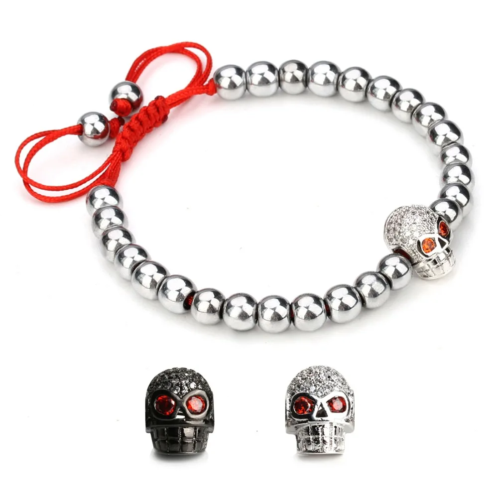 Women Men Black Hematite Stone Macrame Bead Rope Bracelets Female