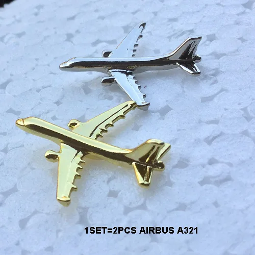 A321& A340 Boing777 A330 золотой и серебряный авиационный значок Airbus 2,8*3,1 см, Аутентичные значки пилота самолет костюмы самолет позолоченный - Цвет: A321 1silver  1gold