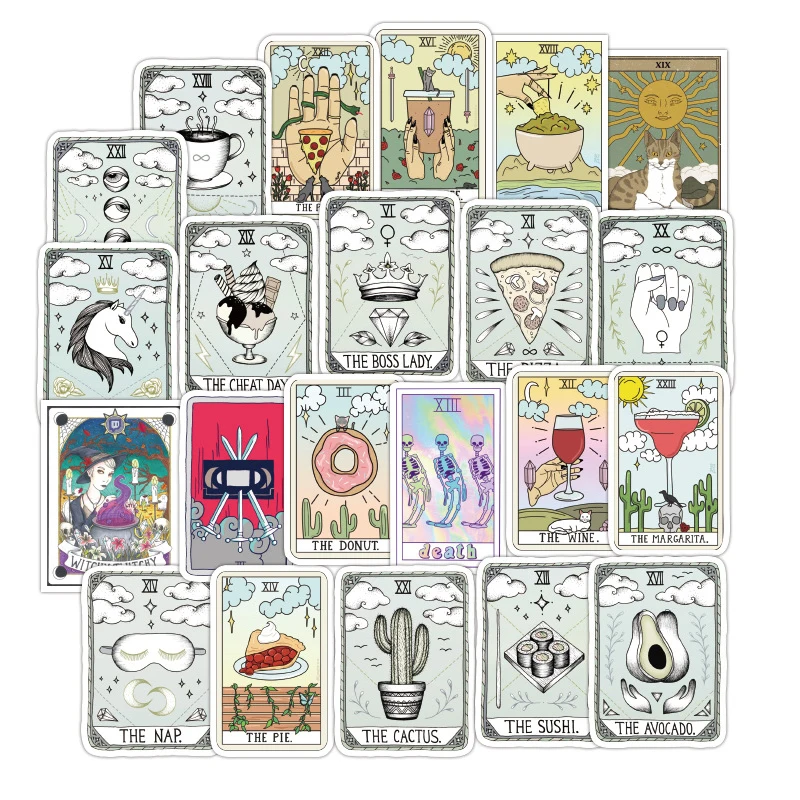 

50PCS Tarot Divination Stickers Trolley Rectangle Sticker Cute Waterproof Guitar Skateboard Doodle Sticker For Children Toys F3