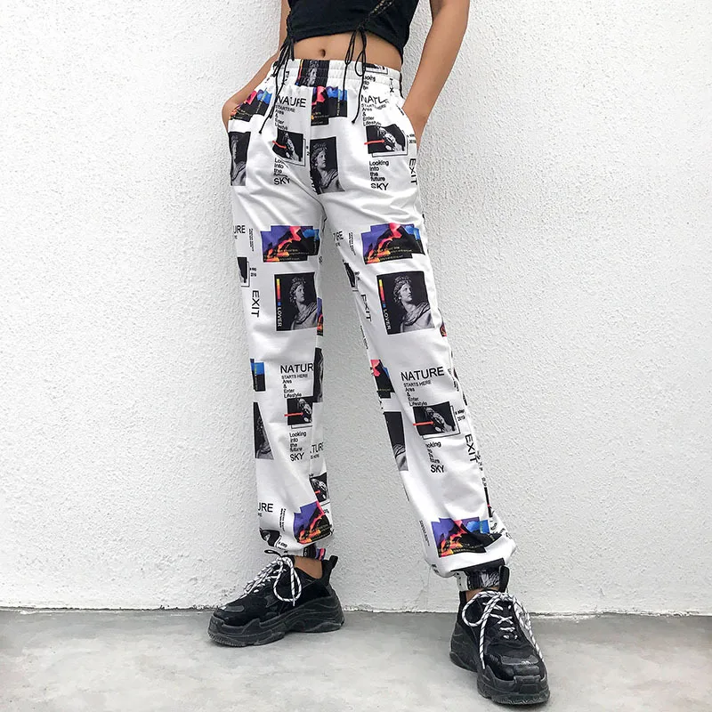 Готическая уличная одежда, брюки для женщин, с 3D принтом, высокая талия, штаны для бега, с карманами, для женщин, s размера плюс, модные брюки