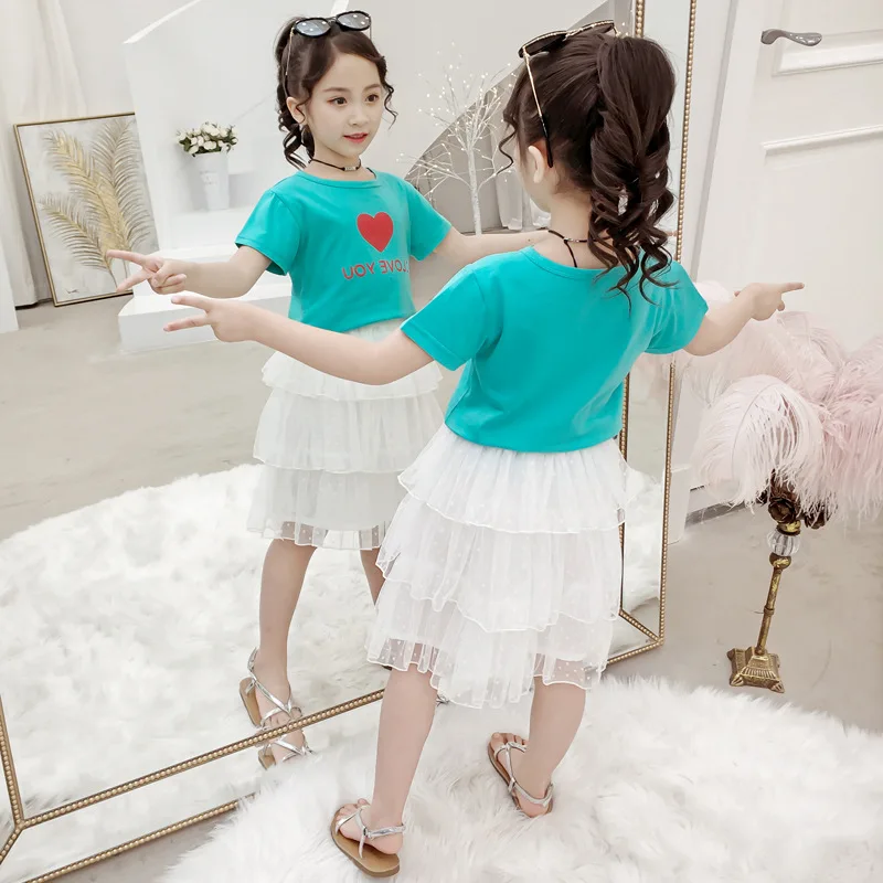 FZFS-TZ01 Children's Suit 2019 Girls'Loving Yarn Skirt Two Kids' Fashion and Leisure Suits | Детская одежда и обувь