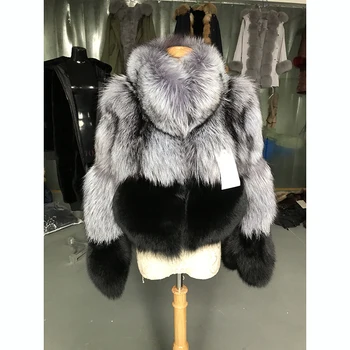

2019 Luxury Real Silver Fox Fur Coat Stand Collar Warm For Women's Thick Pelt Winter Ladies Real Fur Coat Short Jackets Outwear