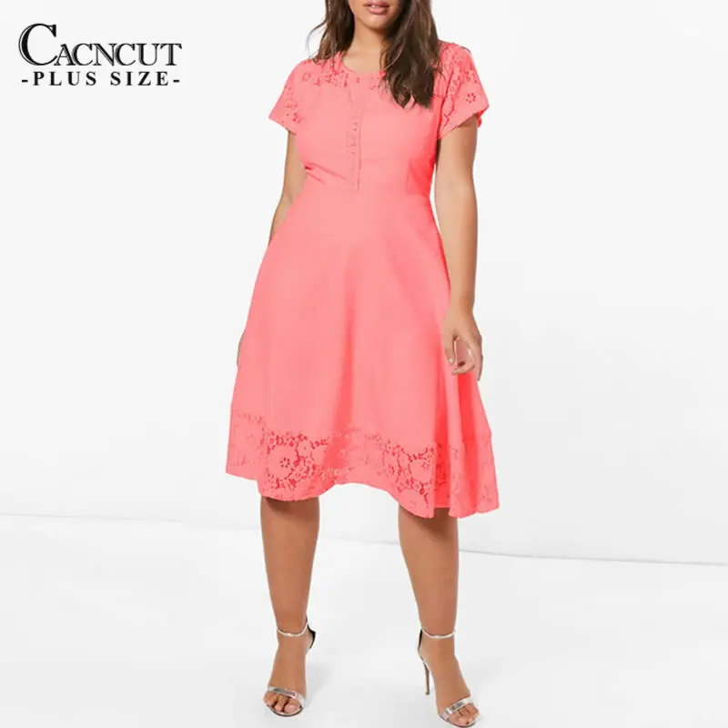 6XL модное летнее платье большого размера, повседневное элегантное кружевное платье, женские платья размера плюс, женская одежда Vestidos - Цвет: pink