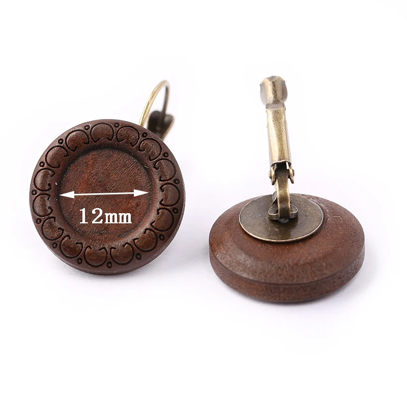 onwear 5 pairs brown wood cabochon earring base settings 12mm diy lever back earrings bezel blanks for jewelry making | Украшения и