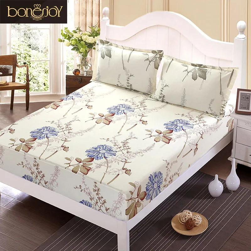  Floral Printed Fitted Sheet and Pillow Case Polyester Mattress Cover Bed Linens Bed Sheet with Elas