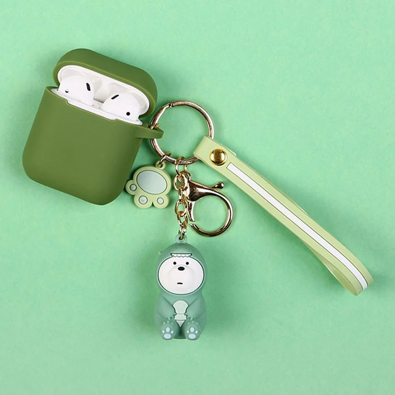 Soft Silicone Case Earphones For Apple Airpods Bluetooth Wireless Earphone Protective Skin Cover Box Cute Animal Keychain