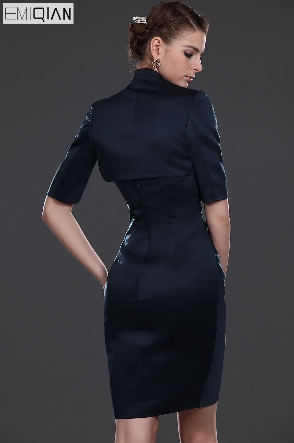 black satin knee length dress