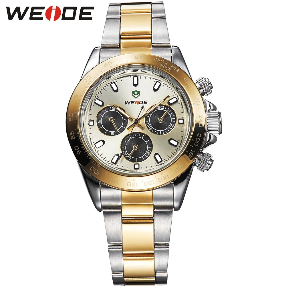 

WEIDE Gold Full Stainless Steel Clock NEW Mens Sports Watches Quartz Man Army Military Wristwatch Relogio Masculino Clock Hour