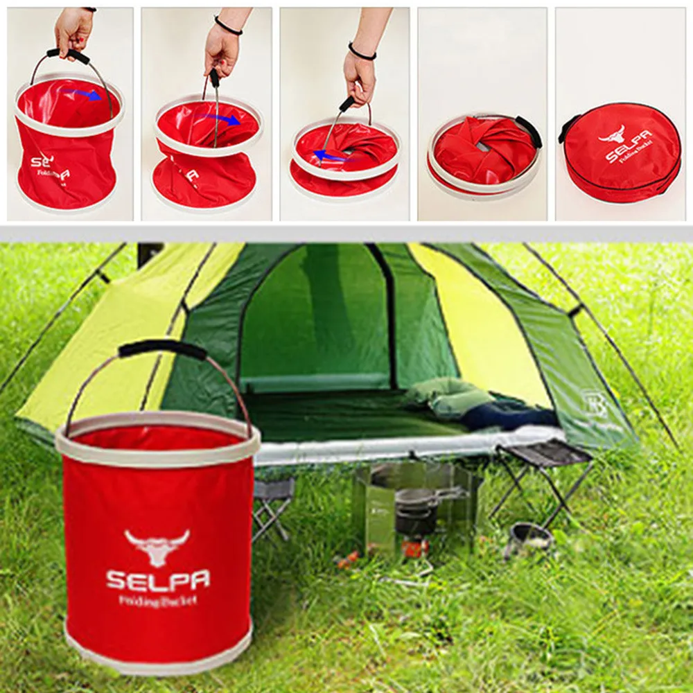 Outdoor Folding Bucket Camping Bucket Environmental Friendly Portable Folding Barrel 11L Travel Hiking Sport #3S27 (11)
