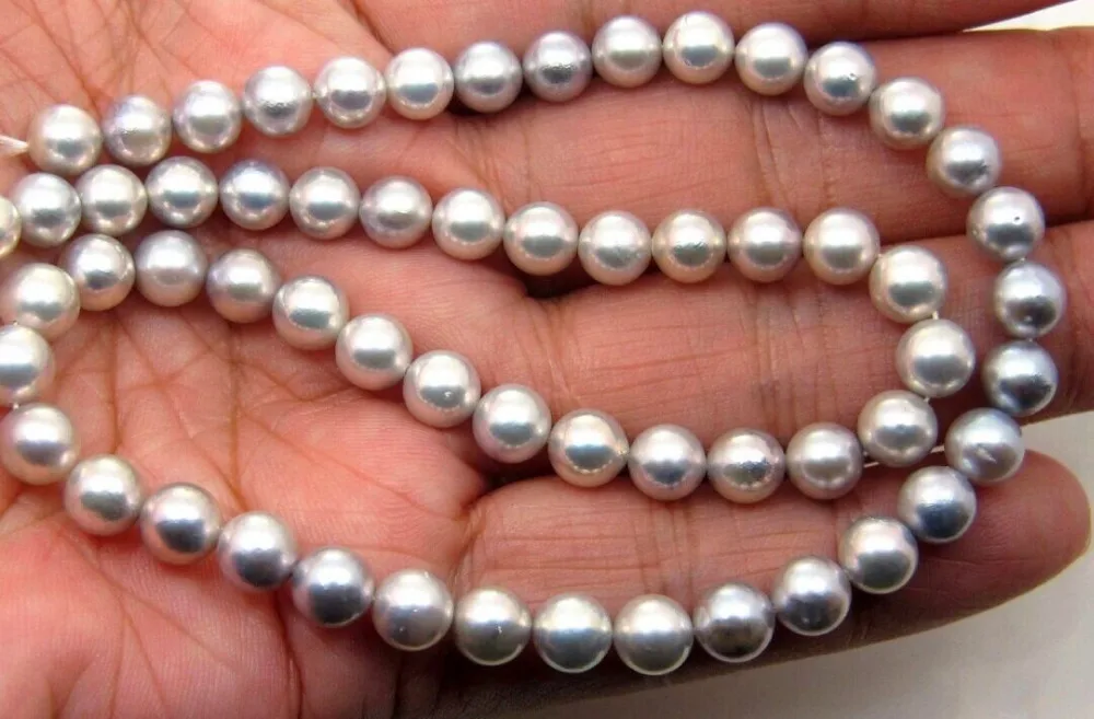 

Free Shipping >>>>>9-10mm natural Australian south sea silver gray pearl necklace 18inch