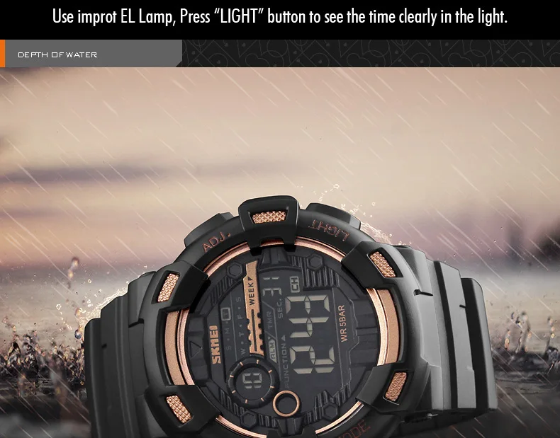 SKMEI Outdoor Sport Watch Men Multifunction 5Bar Waterproof PU Strap LED Display Watches Chrono Digital Watch reloj hombre 1243