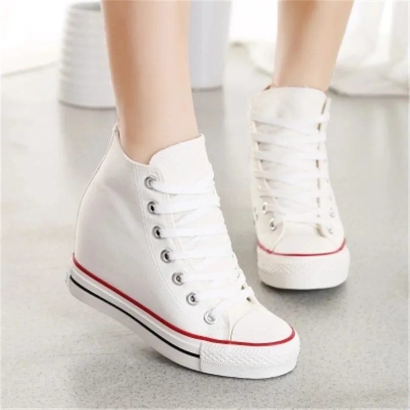 Fashion font b Women b font Wedge Canvas Shoes Platform Casual Shoes White Summer Stars Sexy