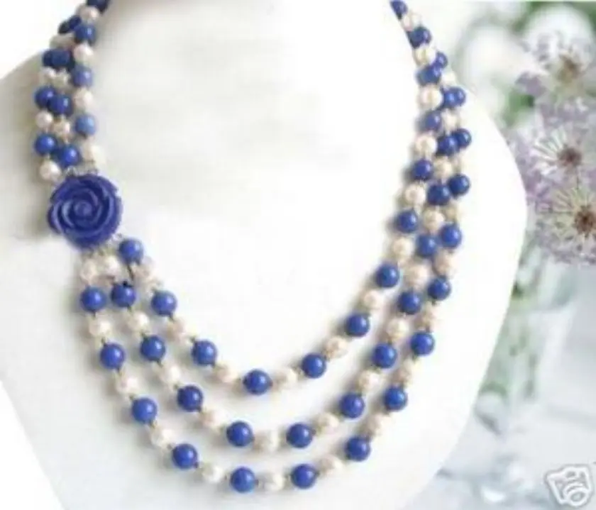 

FREE SHIPPING HOT sell new Style >>>> Wonderful!7-8MM White Akoya Pearl Lapis lazuli Necklace