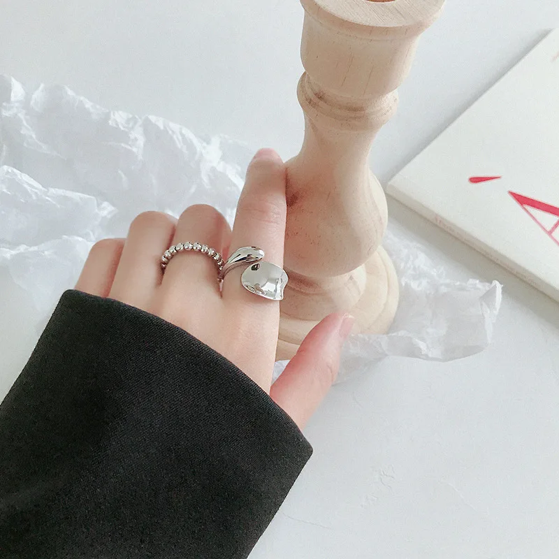 OLOEY, настоящее 925 пробы Серебряное кольцо, каплевидное с глазурованной неровной поверхностью, открытые кольца для женщин,, хорошее ювелирное изделие YMR718