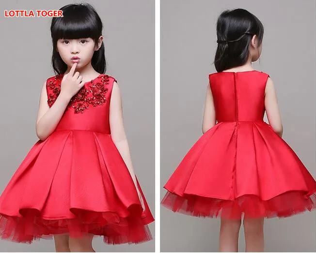 Высококачественные красные платья для первого причастия для девочек, Тюлевое кружевное платье с цветочным узором для маленьких девочек на свадьбу и день рождения
