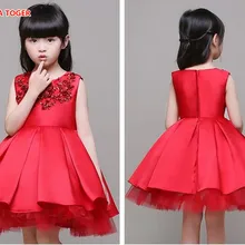 Высококачественные красные платья для первого причастия для девочек, Тюлевое кружевное платье с цветочным узором для маленьких девочек на свадьбу и день рождения