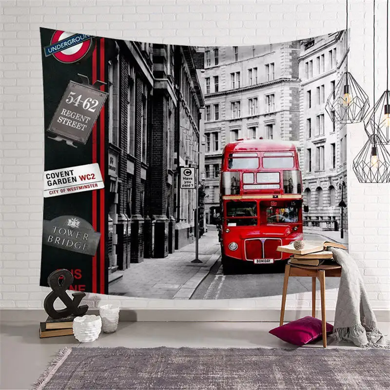 

Modern Bus Building Print Large Tapestry Wall Hanging Hippie Art Carpet Blanket Yoga Mat Beach Towel Tablecloth Home Decor