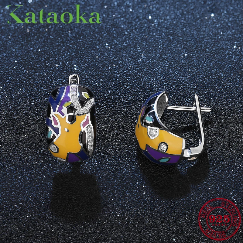 

High Quality Orange Deer Pattern 925 Sterling Silver Clear CZ Colourful Enamel Stud Earrings Stud Earrings DIY Party Jewelry